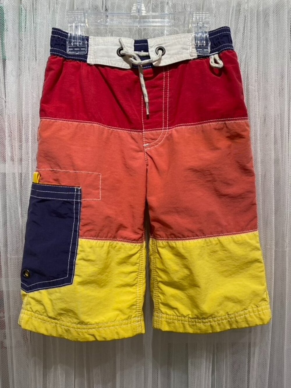 Boys Mini Boden Knee Length Color Blocked Board Shorts w/pocket Size 5/6 Years